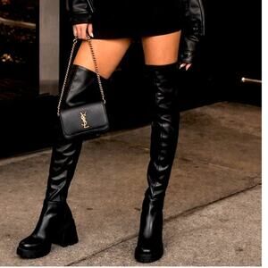 JF Just Fab Boots Women's Size 6 Black Jordane Over-The-Knee Chunky Heel Y2K
